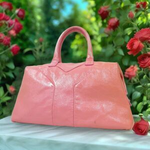Yves Saint Laurent Coral Pink Patent Leather Boston Shoulder Bag Y2K VGUC